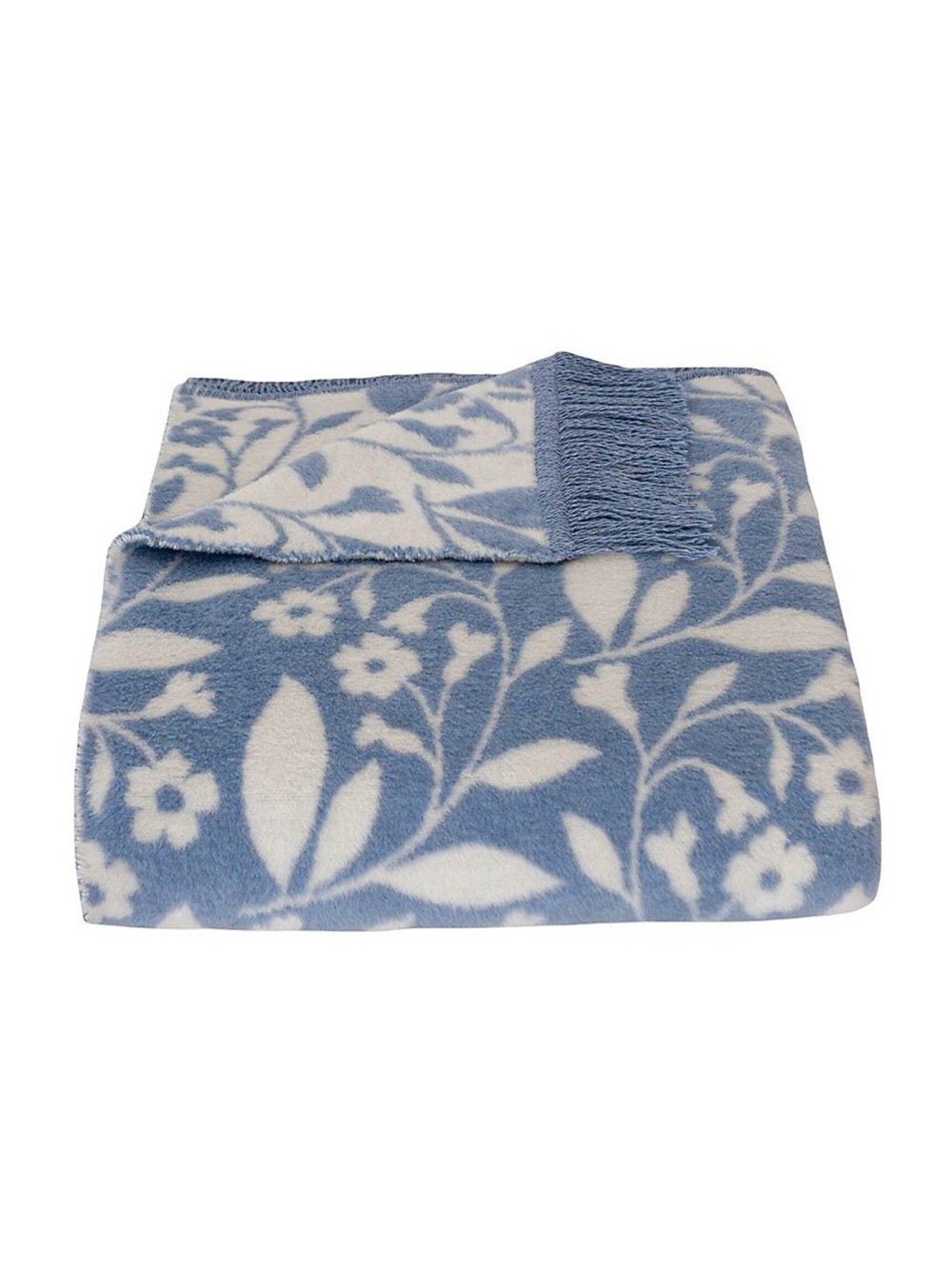 🌿 Discover Europe Cotton Edition Floral Fringe Throw Blanket Blue 50” x 60”